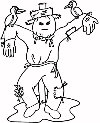 Crows On A Scarecrow Coloring Page